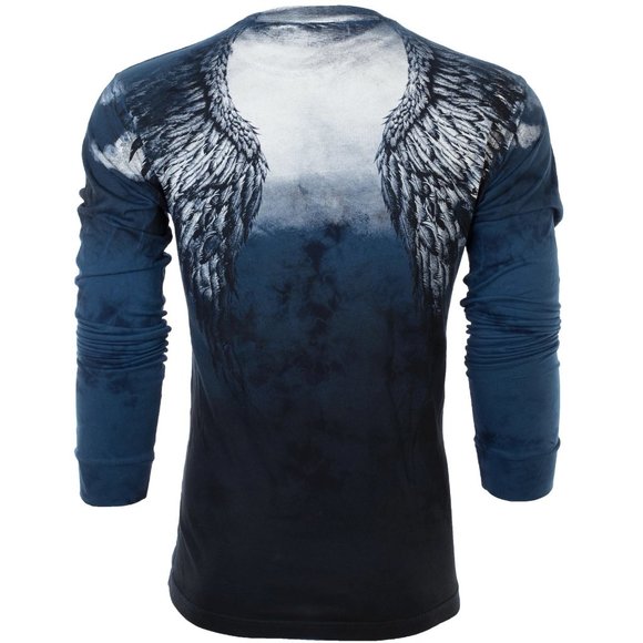AFFLICTION Men's T-Shirt Long Sleeve UPWARD Wings Tattoo Biker Blue - Picture 3 of 7